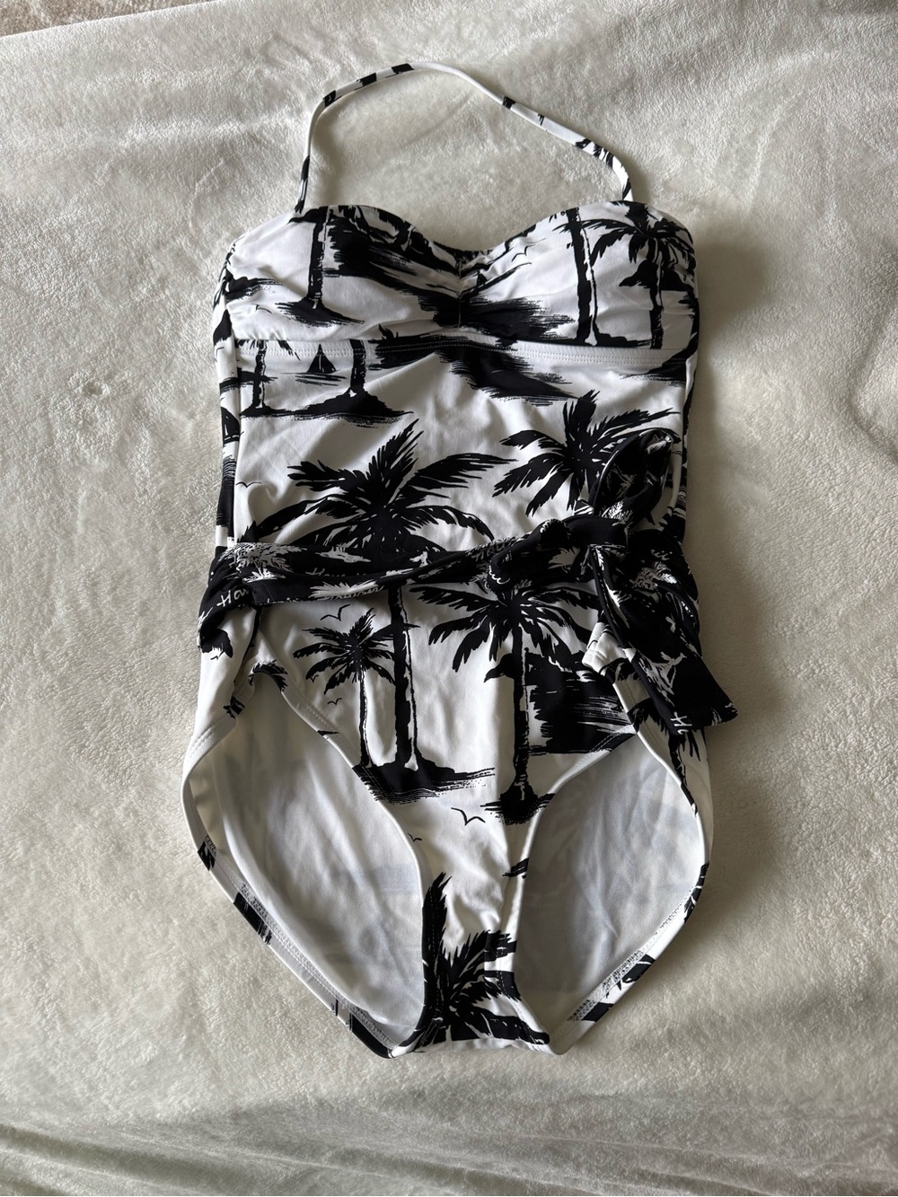 Tommy Bahama Black & White Palm-Print One-Piece Swimsuit